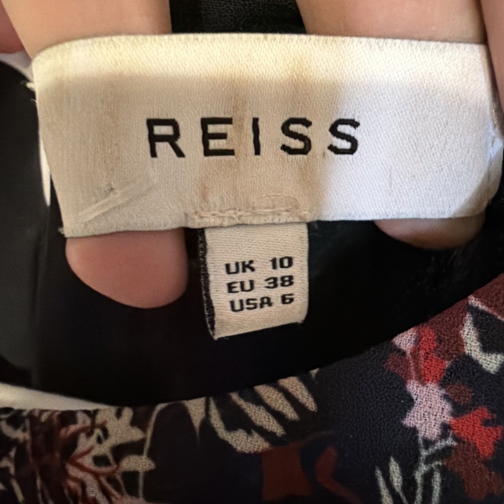 Reiss Floral Fit and Flare Mini Dress Black Red Crochet Trim USA 6 UK 10 - Picture 5 of 8